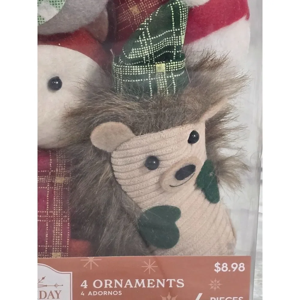Set of 2 New Holiday Time 8 Ornament Set Felt Fabric Owl Porcupine Fox‎ Bear